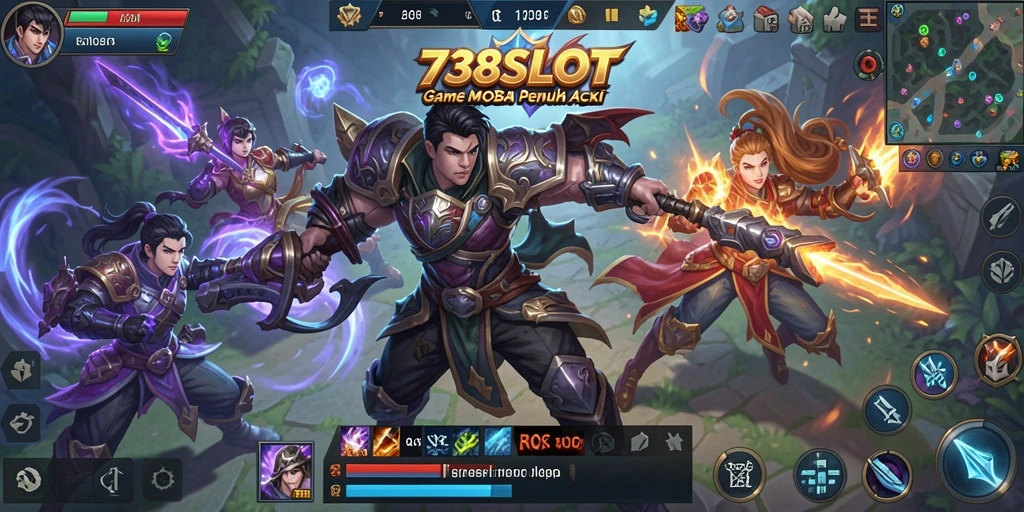 Tampilan gameplay MOBA yang intens dan penuh strategi.