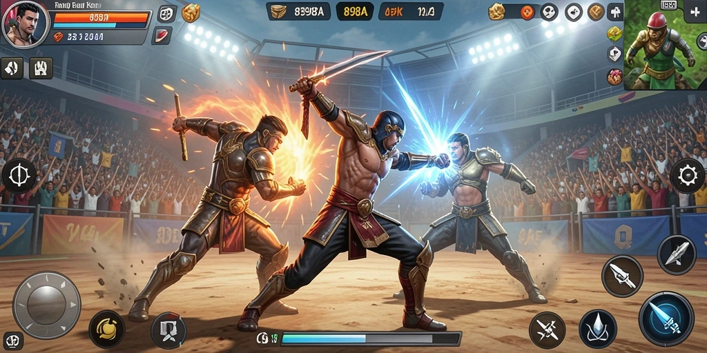 Tangkapan layar gameplay <strong>898A</strong> yang menunjukkan aksi bertarung yang mendebarkan.