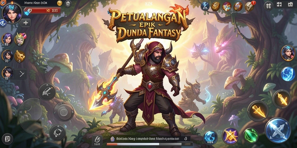 Gameplay RPG yang seru dalam 8ZK dengan berbagai karakter dan dunia fantasi.