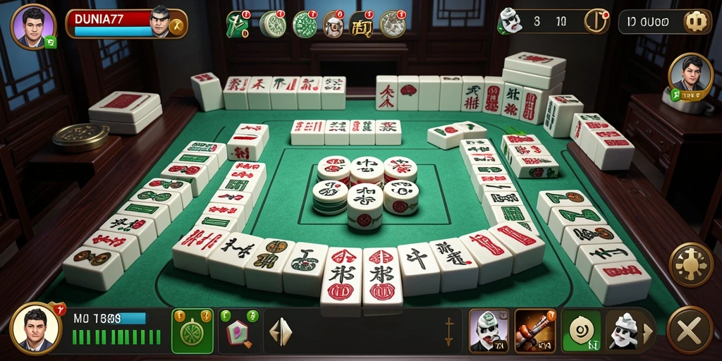 Tampilan gameplay seru DUNIA77 dengan tantangan Mahjong yang menarik.