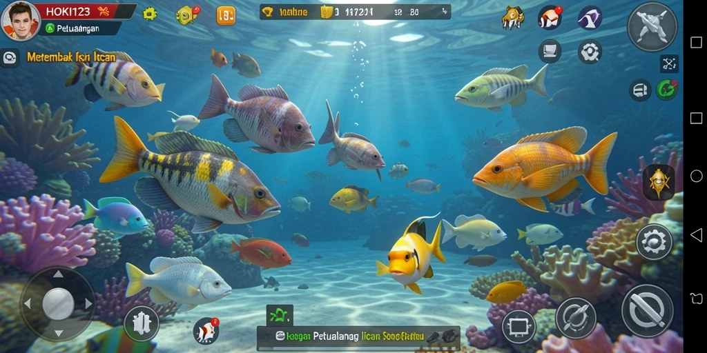 Screenshot utama HOKI123 menampilkan aksi seru dalam menembak ikan.
