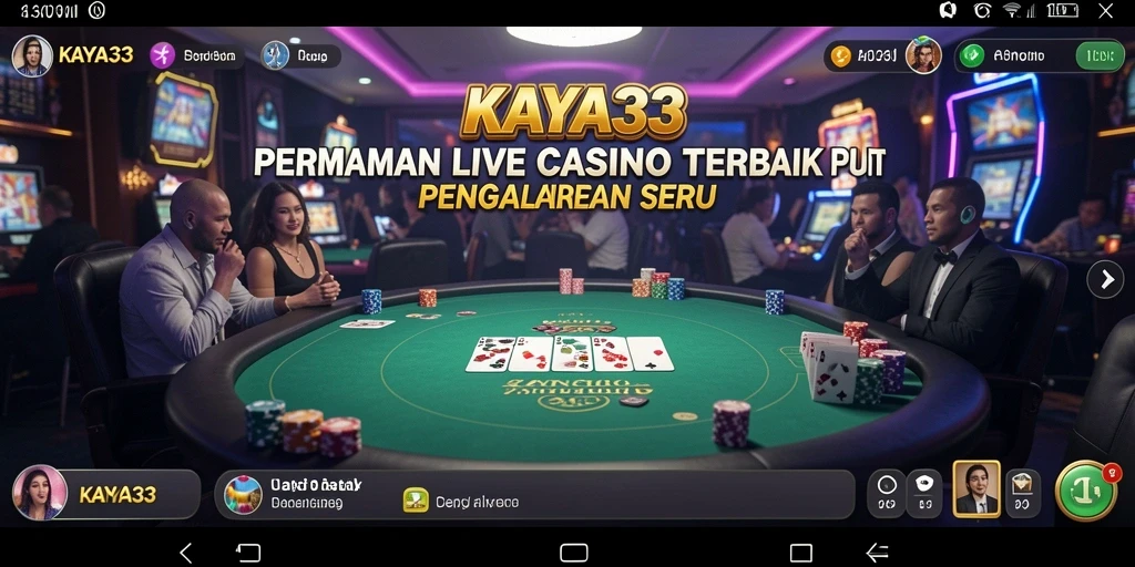 Tampilan gameplay seru KAYA33 dengan dealer langsung dan interaksi pemain.