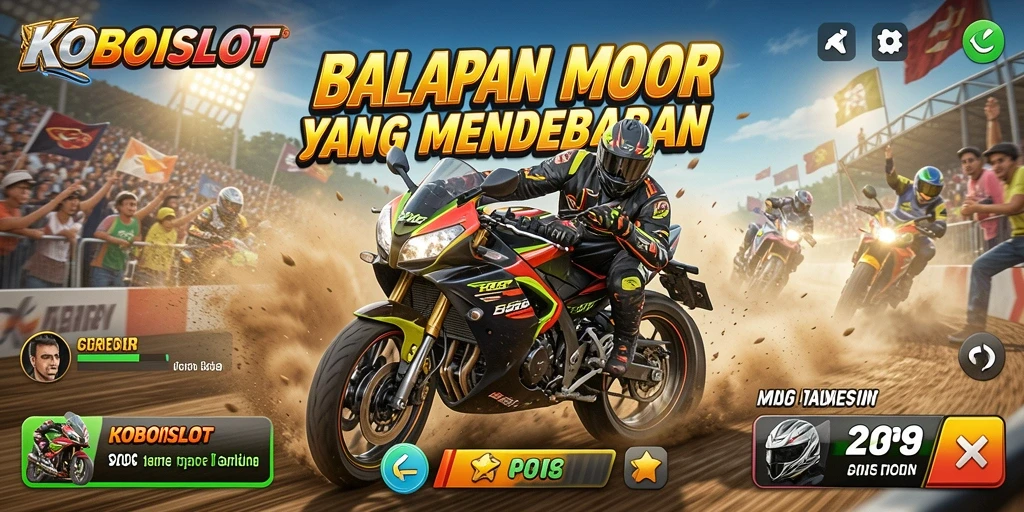 Gameplay mendebarkan dalam balapan motor KOBOISLOT.