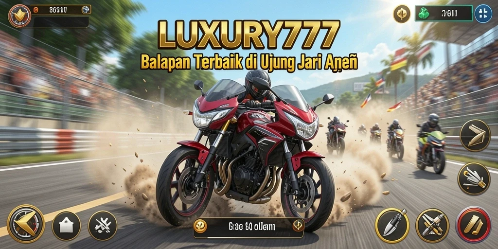 Tangkapan layar utama LUXURY777 menampilkan aksi balapan mendebarkan.