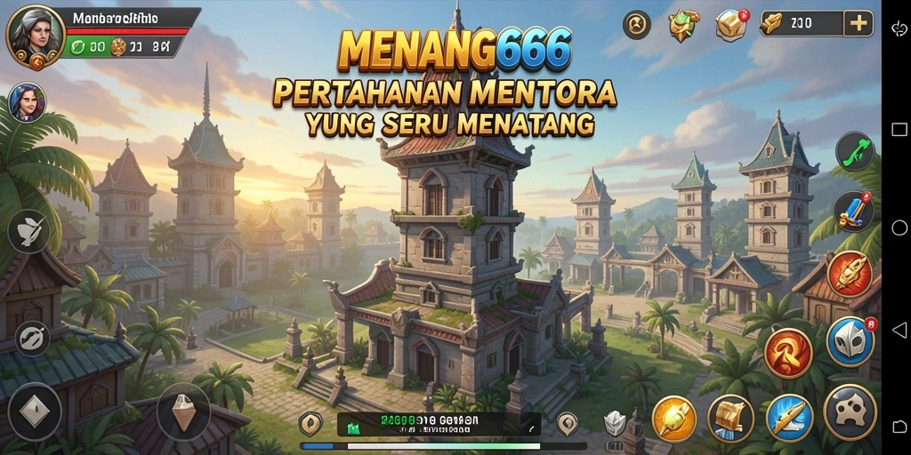 Screenshot gameplay menunjukkan menara yang siap menghadapi gelombang musuh.