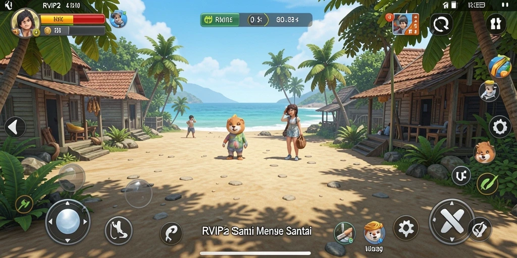 Screenshot utama menampilkan gameplay santai dari RVIP2 dengan tampilan yang ceria.