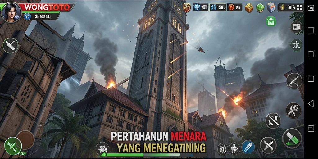 Tampilan aksi seru dalam gameplay Tower Defense WONGTOTO.